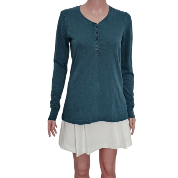 American Giant Henley Premium Slub  long Sleeve top Teal - Picture 3 of 7